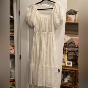 ASTR the label white flowy dress, perfect for bridal shower, baby shower, etc.